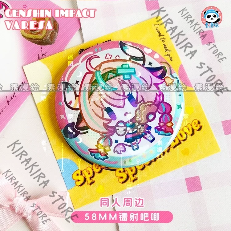 

Genshin Impact Varesa Badge Breastpin Tinplate Emblem Bags Pendant Brooch Laser Bottle Opener Ornament Commemorate Gift