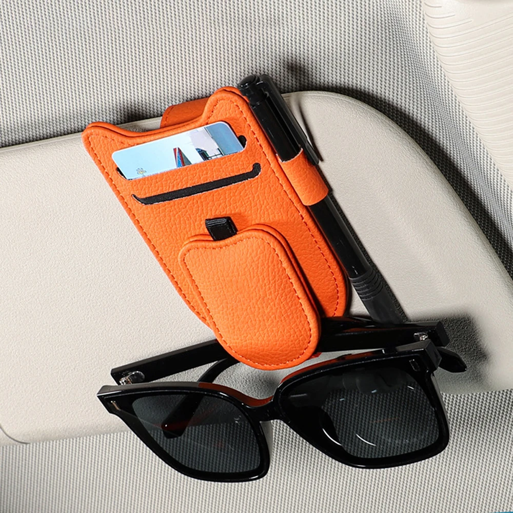 Custom Text Eyeglass Clip For Car Personalized Name Card Invoice Folder PU Leather Card Storage Customized Text Sunglasses Clip view 5
