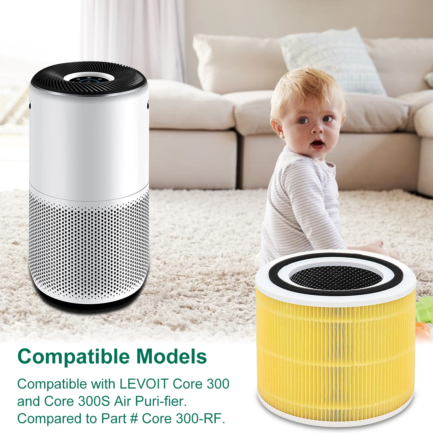 ตัวกรองทดแทน300สำหรับ levoit Core 300และ Core 300S เครื่องกรองอากาศตัวกรองทดแทน HEPA แท้3-in-1 H13