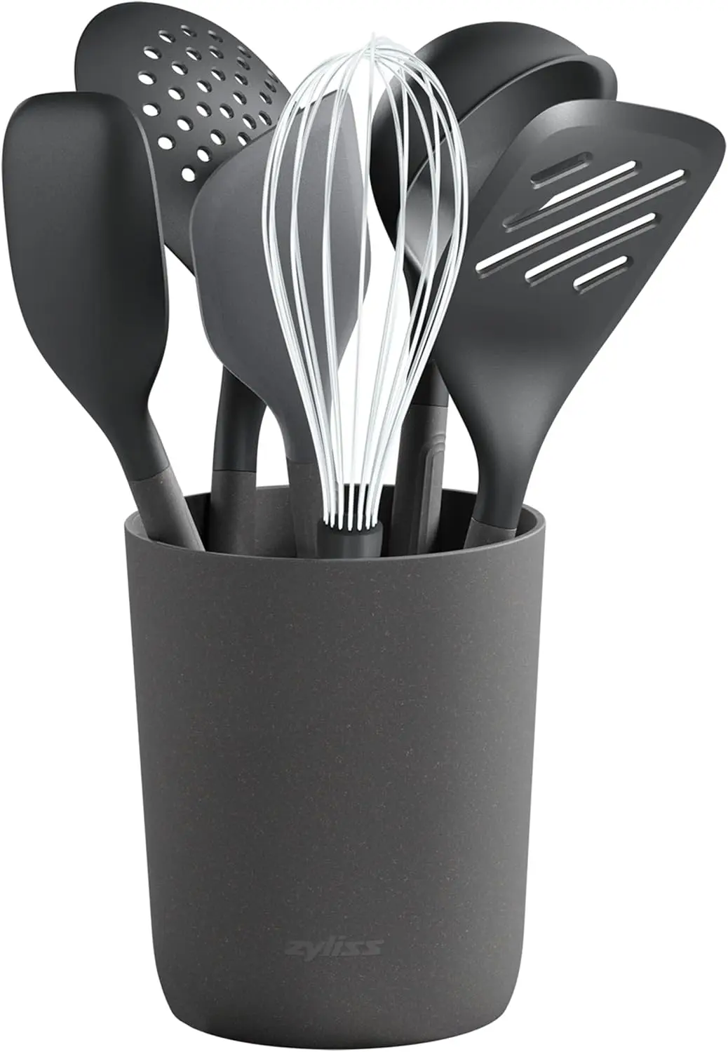 iss 7 Piece Utensil Set With Storage Tube - Small Kitchen Set - Includes Large Ladle, Slotted Turner, Large Spatula, Large