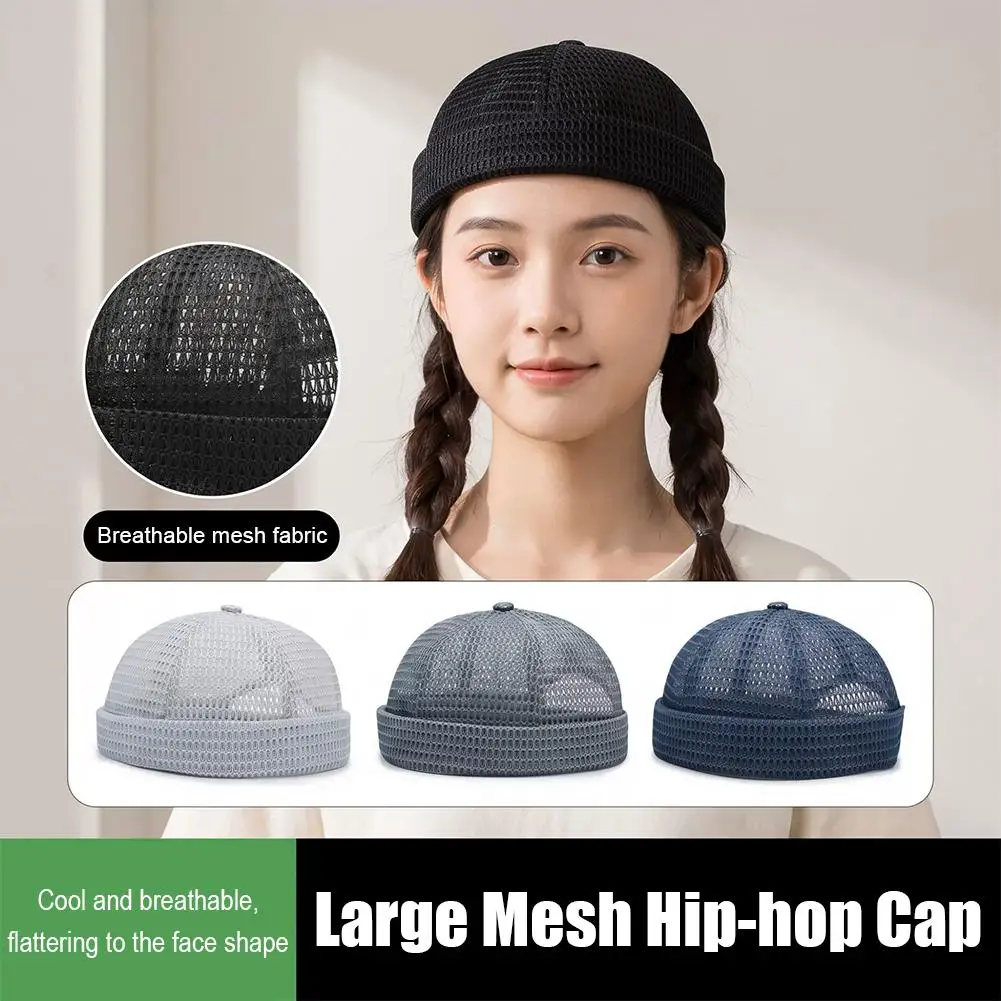 Hip-Hop Kappe Docker Mütze Fahrradkappe Atmungsaktive Mesh-Mütze ohne Krempe Melonenhaut-Hut Sommer Mesh Brimless Docker Kappe – Detail 8