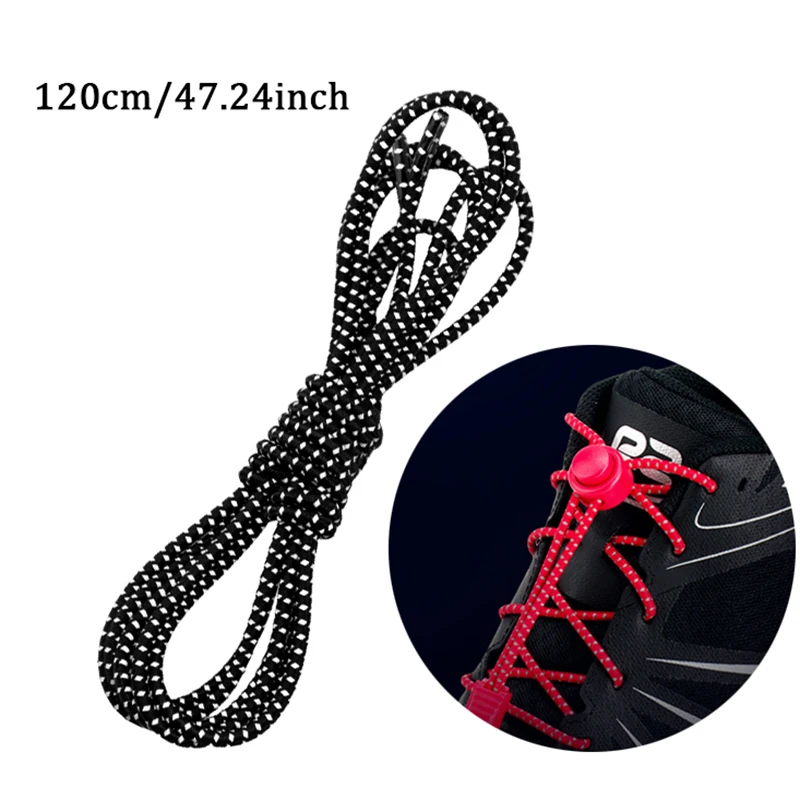 WRELS Reflective Circular Elastic Shoe laces No Tie Shoelaces Metal Lock Lazy Laces for Kids and Adult One size fits all shoe