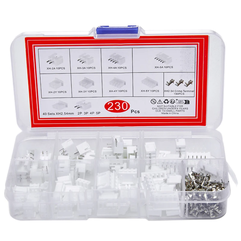 230Pcs XH2.54 PH2.0 2p 3p 4p 5 Pin 2.54mm 2.0mm Pitch Terminal Kit JST Connector Wire Connectors Adaptor Box Packing