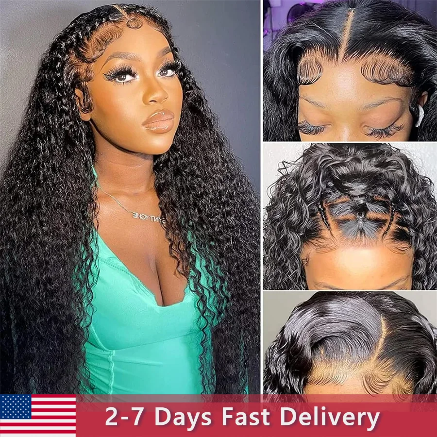 Natural Color Deep Wave Lace Closure Human Hair Wigs Bling Hair Glueless Lace Frontal Wig 30 Inch Lace Front Wig Human Hair