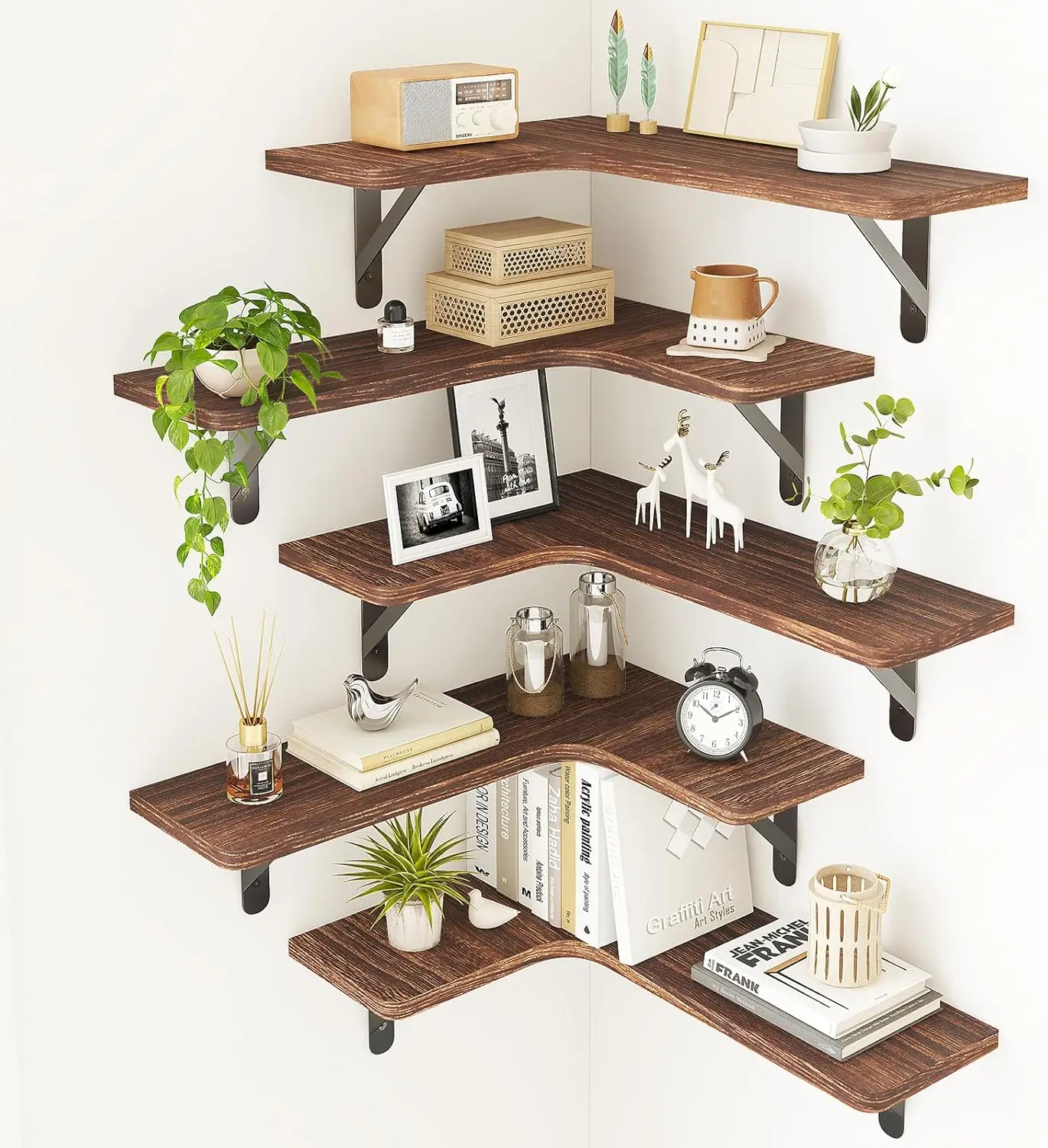 

Corner Floating Shelves for Wall, Rustic Wood Wall Mounted Shelf for Bathroom, Kitchen, Bedroom, Home Decor, Laundry Ro