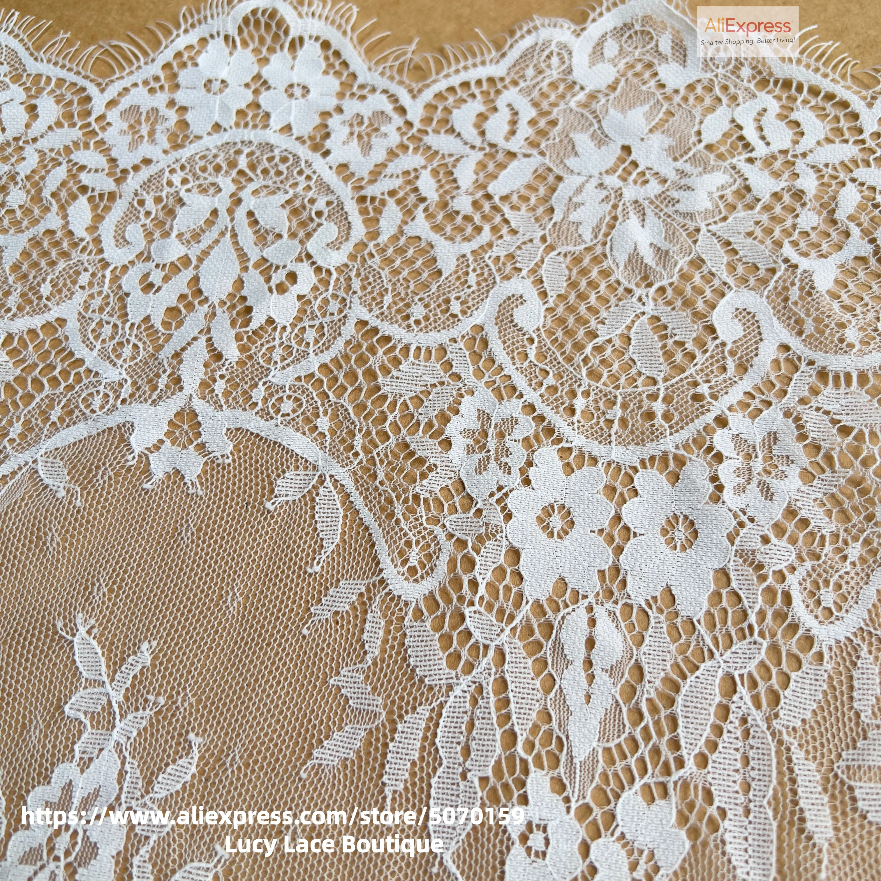 Width 45CM High Quality Thick Eyelash Lace Trim Lace Fabric Soft Off White & Black 1 Piece=3 Meters