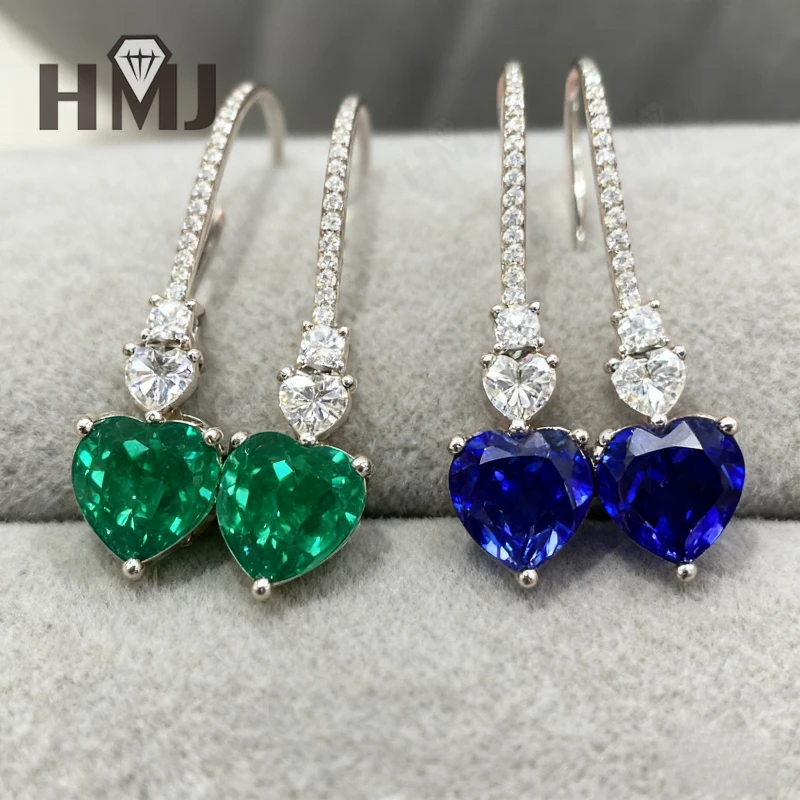 

Ruby/Sapphire/Lab Grown Columbia Emerald Heart Cut VVS1 Earrings Luxury Gemstone Jewelry for Women Elegant and Sparkling Design