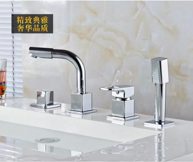 Vidric 4pcs=1set Bathroom Bathtub Faucet, Basin Faucets Deck Mounted Bathroom Tap Set 2 Handles 4 Hole Faucet Mixer Crane 4pcs