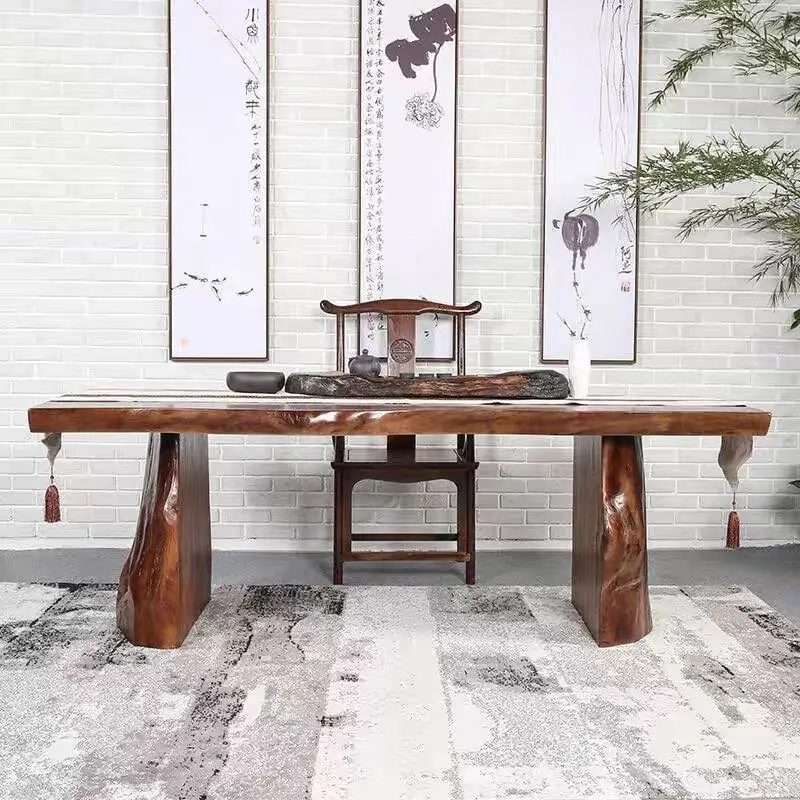 Log, irregular, solid wood, large board table, dining table, natural edge