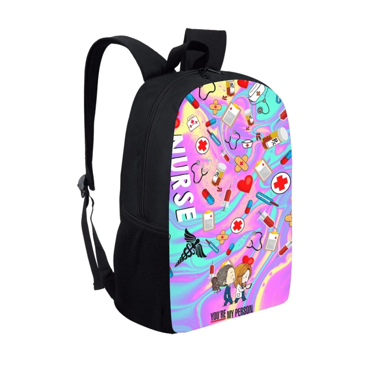 Nurse Gradient Backpack Casual Travel Bag Primary Secondary Students Cartoon Teenage Print Satchel Adjustable Kids Schoolbag