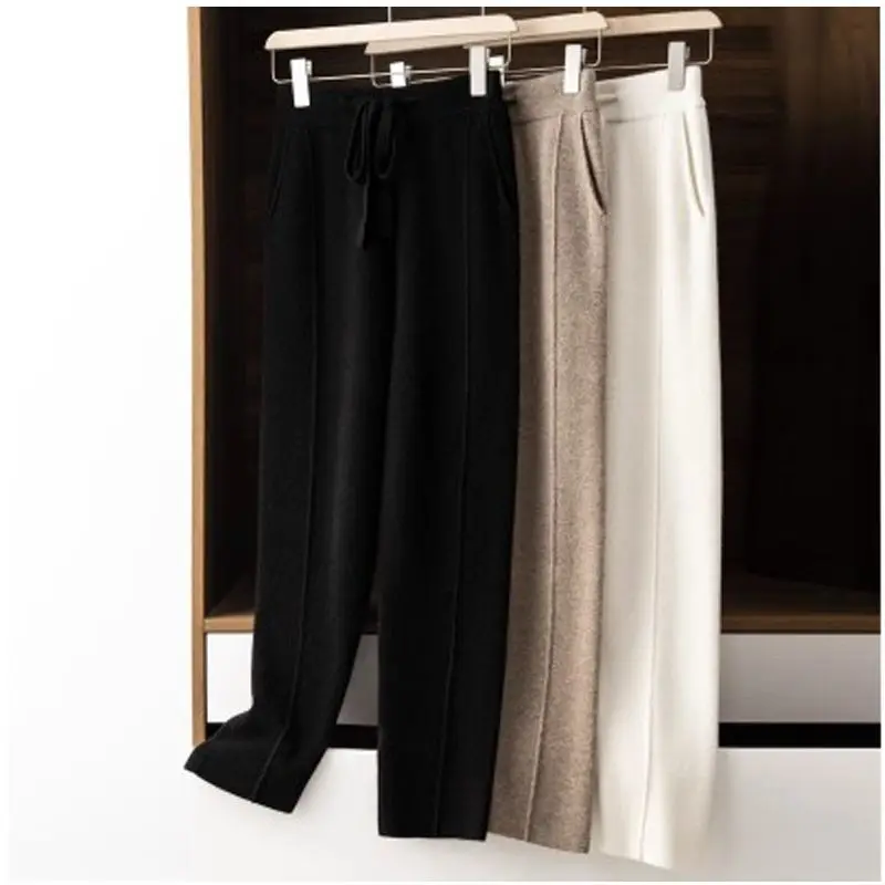 Cashmere Pants Women Wool Knitted Radish Trousers Autumn and Winter Solid Color High Waist Loose and Slimming Straight Pants