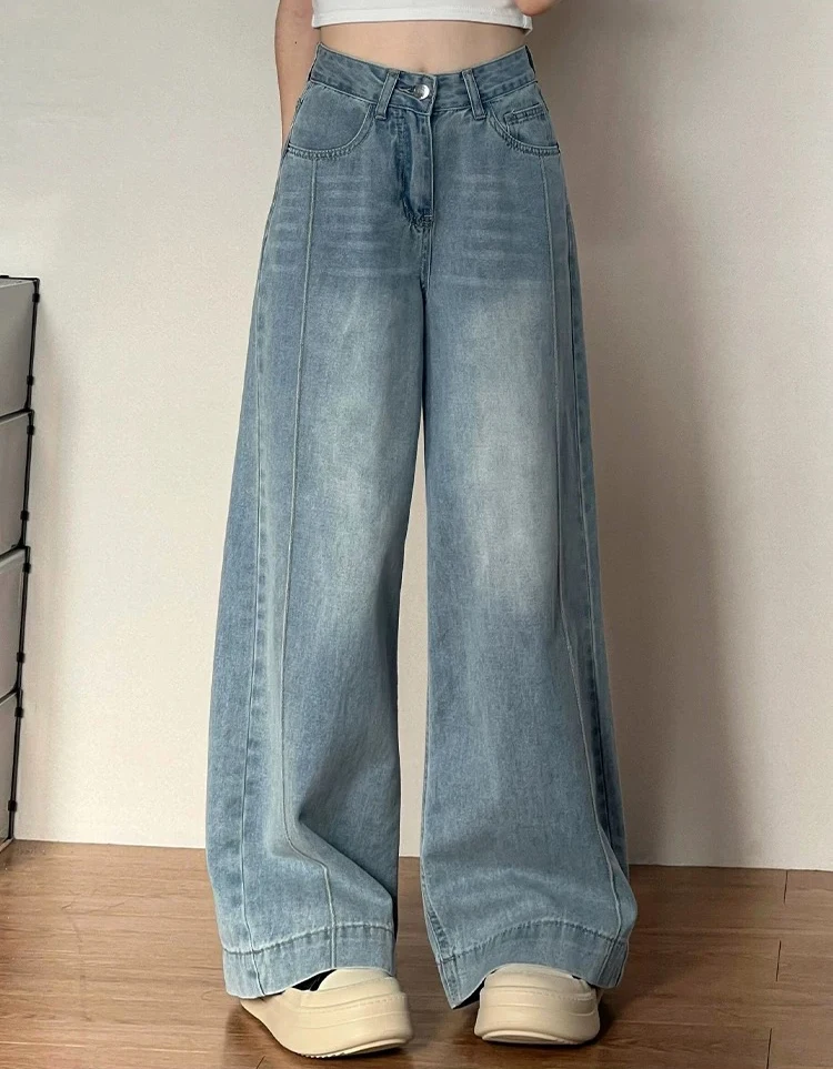 

Y2K женские широкие джинсы миниатюрной грушевидной формы свободный крой для похудения прямые брюки ленивые свободные джинсовые брюки