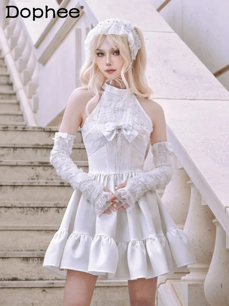 

Y2K Subculture Japanese Original Sweet Girl Sleeveless Dress 2025 New High-end High-waisted Slimming Strap Puff Dress