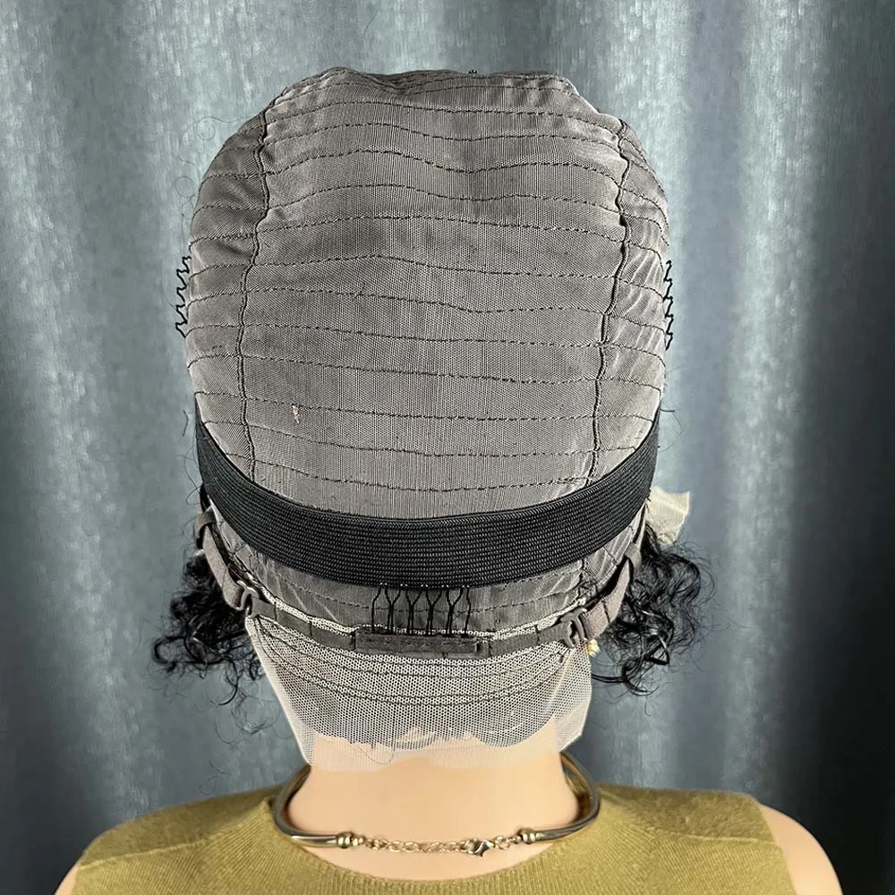 13X4 레이스 프론트 인모 픽시컷 가발 짧은 곱슬 웨이브 자연스러운 블랙 밥 브라질리언 레미 헤어 가발 (흑인 여성용)