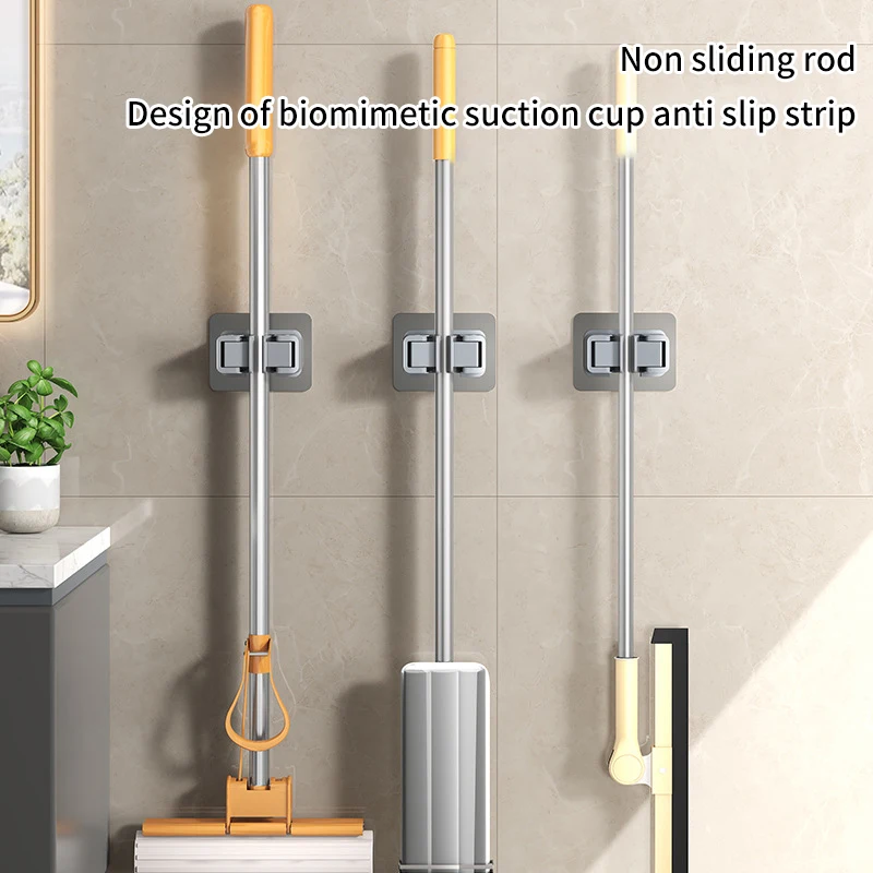 Ganchos multiusos adhesivos para colgar en la pared, soporte organizador para fregona de baño, colgador impermeable para escoba, accesorios