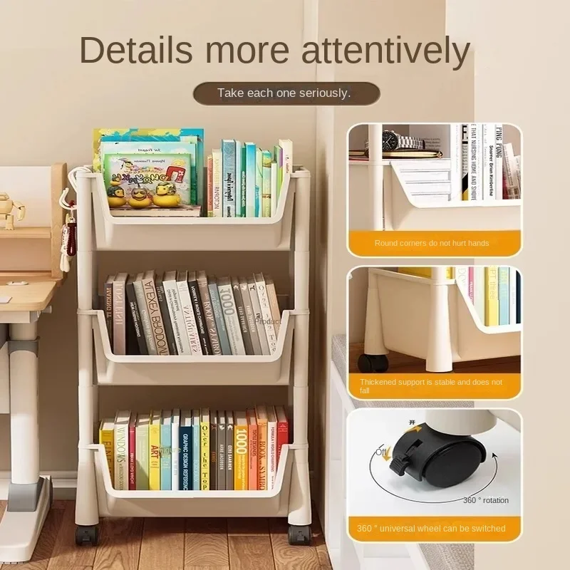 Trolley Bookshelf Multi-Story Storage Rack Narrow Slit Mobile Display Cabinet  Corner Storage Organizer Mobile