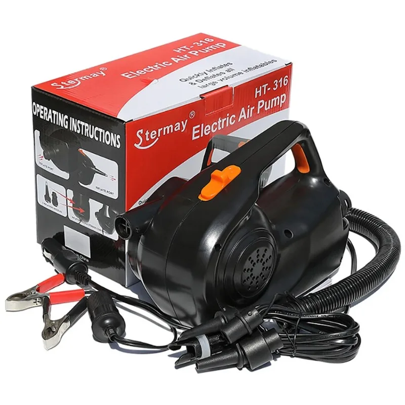 12V Car Battery Clamp 100W Inflatable Pump Electric Air Pump For Inflatable Boat Swimming Pool Bed Mattress 500L/MIN HT-316
