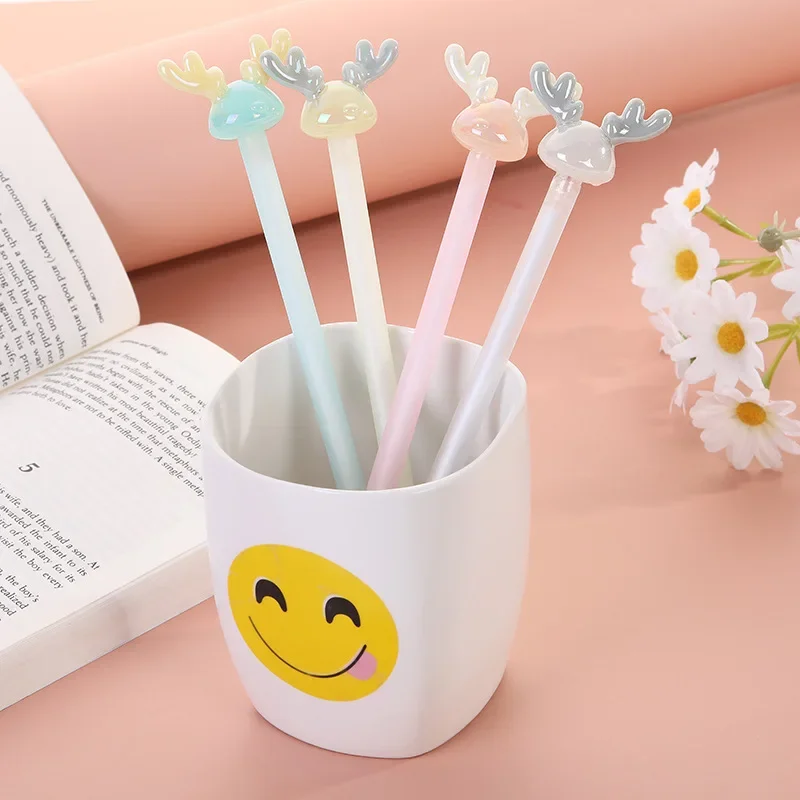 24PCS Cartoon Animal Antler Gel Pen Creative Student Exam Pen Cute Office Stationery Office Accessories