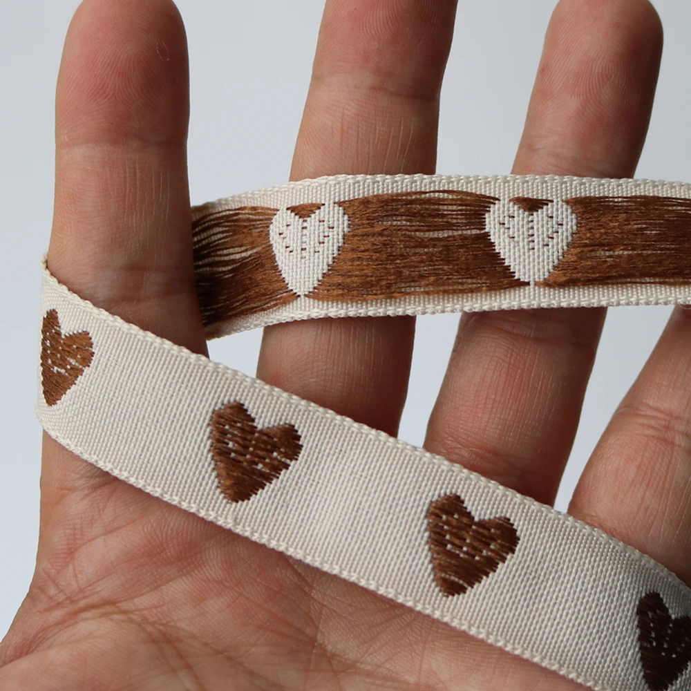 5 Meters 18MM 0.7Inch Brown Peach Heart Embroidery Webbing Ribbon Lace