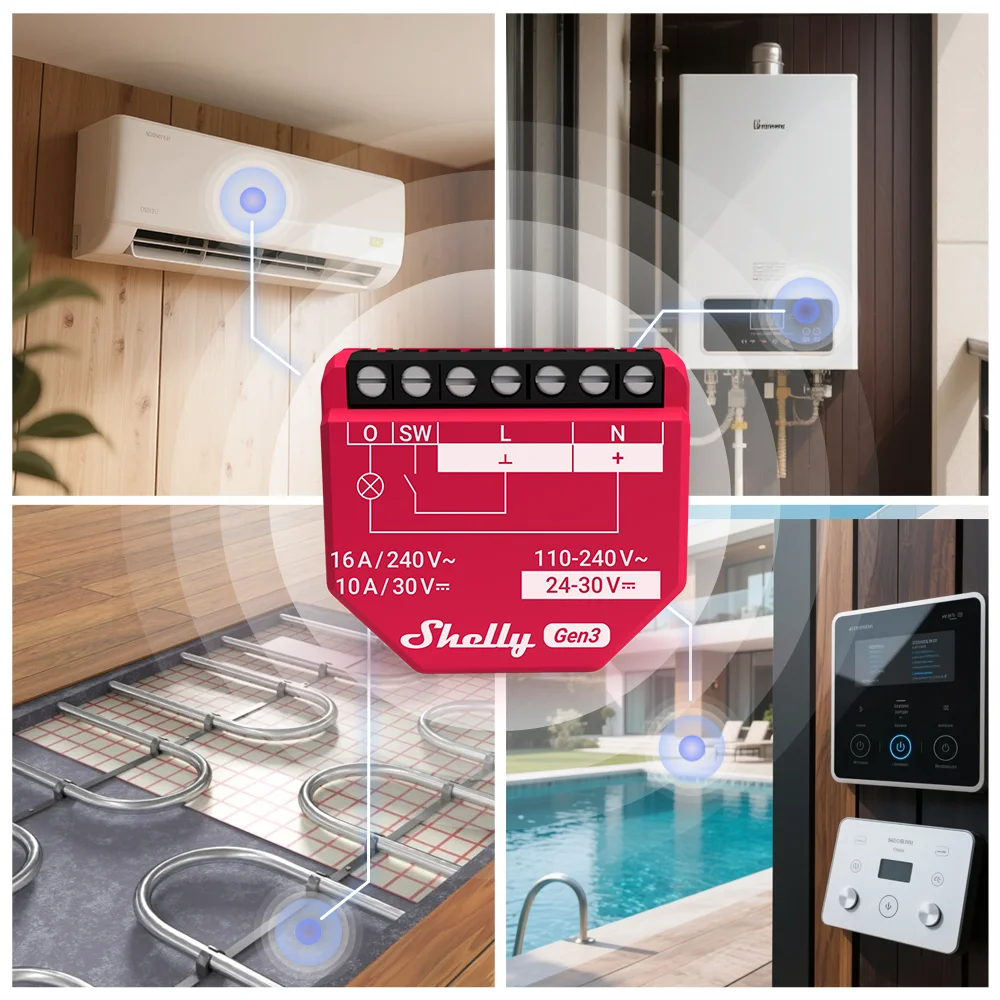 Shelly 1PM Gen3 Wi-Fi Smart Switch With Power Metering 1 Channel 16A free cloud data storage analysis energy usage optimization