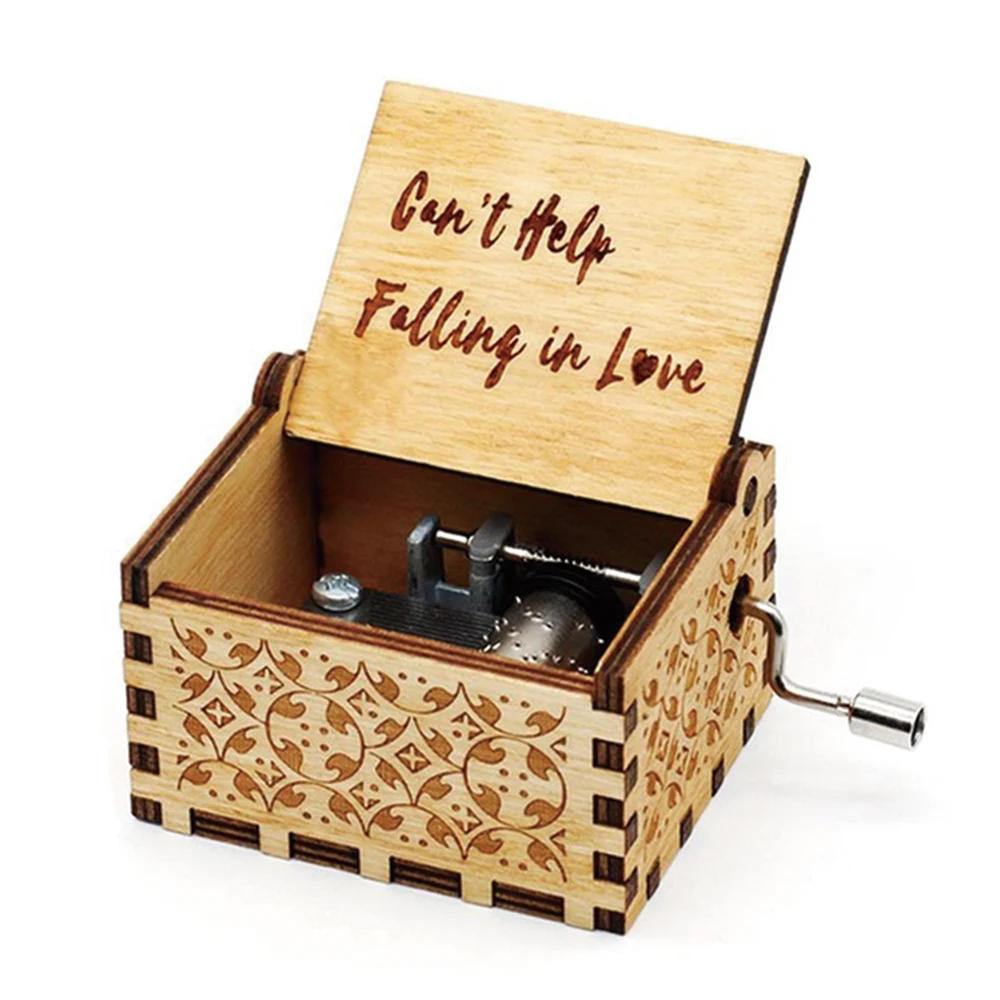 Wooden Engraving Vintage Hand-Cranked Music Box Girlfriend Wife Can't Help Falling In Love Birthday Presents Valentine Gift