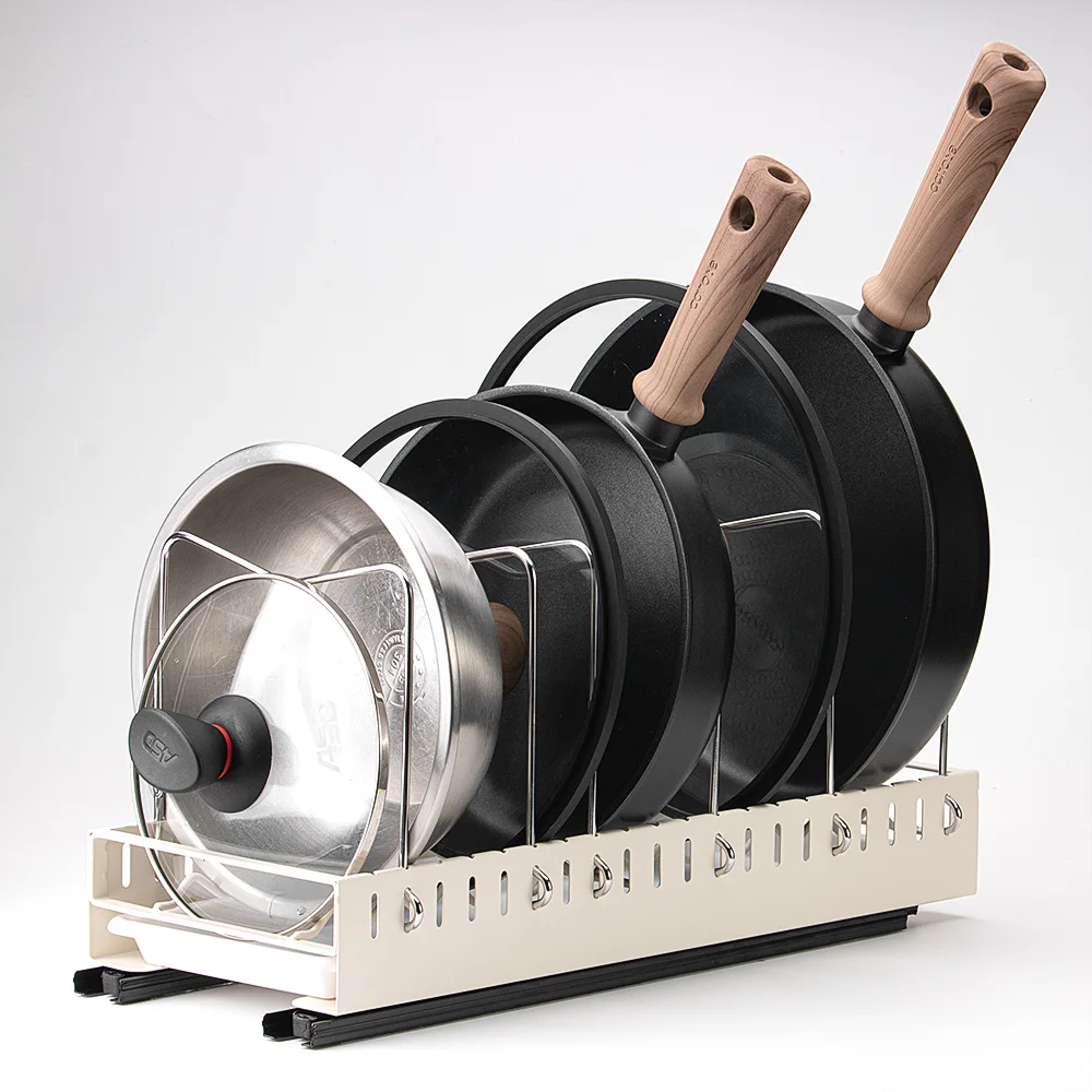 

Sliding Storage Shelf Frying Pan Holder Pull Out Pots And Pans Stand Organizer Inside Cabinet With Drain Tray Kitchen Rail Shelf