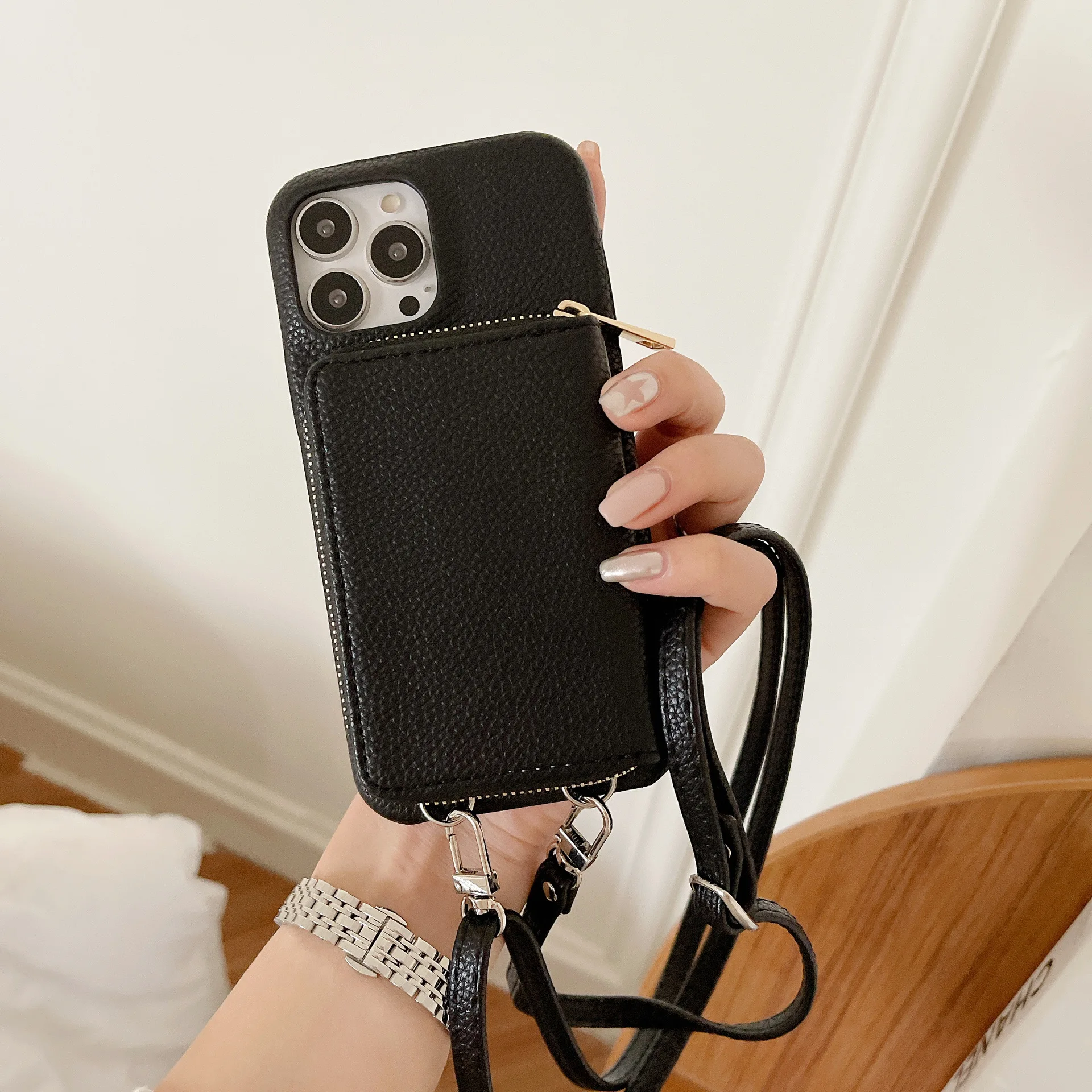 

Japanese and Korean Zipper Card Holder for iPhone 14 Phone Case 13PROMAX XS XSMAX CROSSBODY COIN 12 11Pro Pebbled Leather Cover