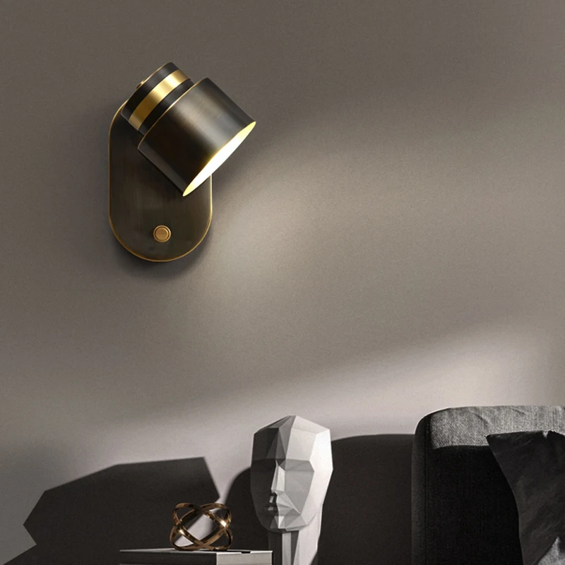 

All-copper wall lamp Bedroom bedside lamp Light luxury Modern minimalist villa design Stair creative living room background wall