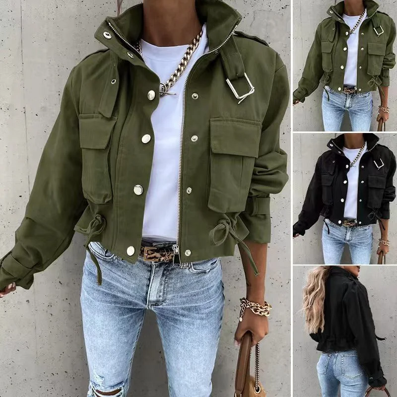

New Women Autumn Winter Biker Jacket Short Casual Coat Stylish Top
