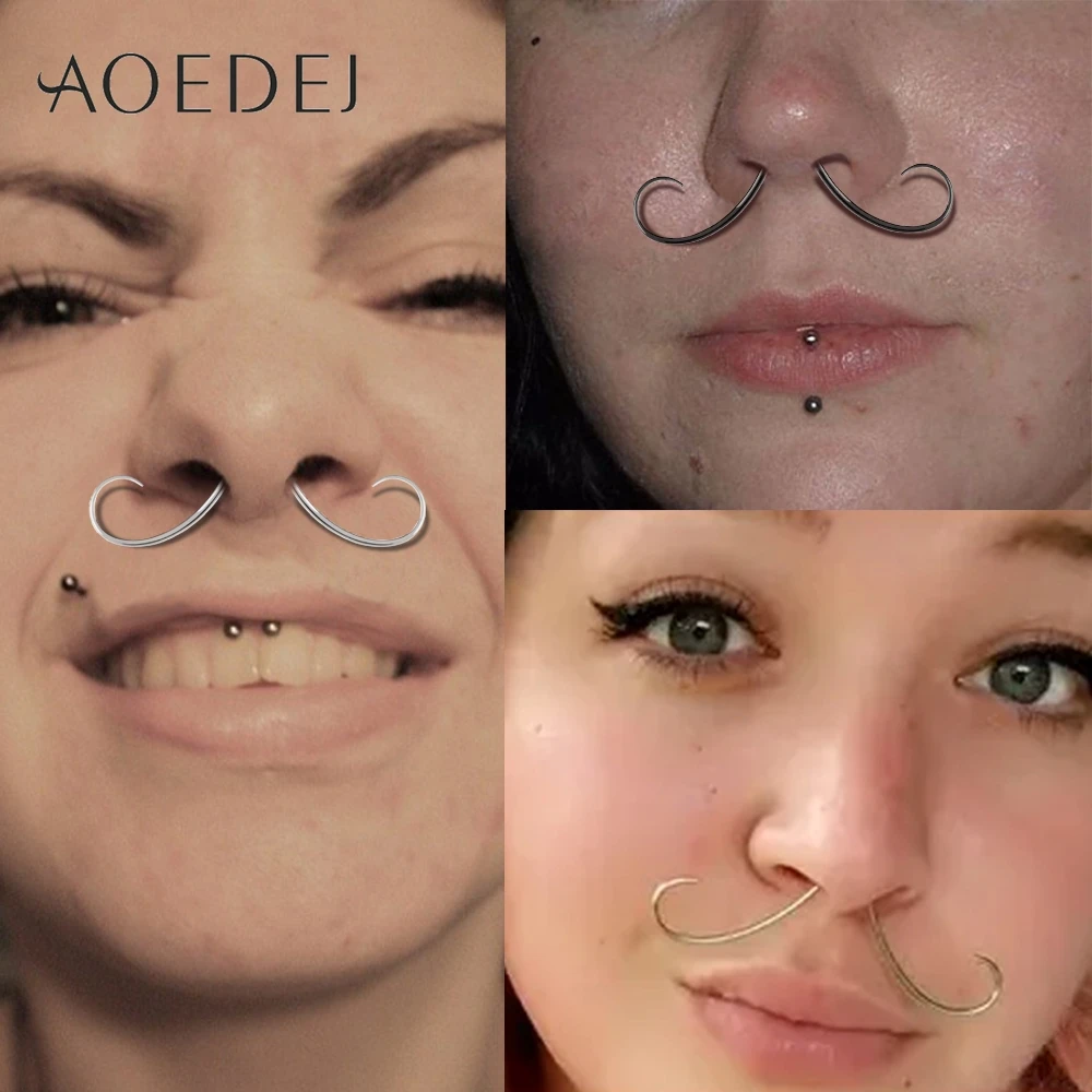 AOEDEJ 1 Piece 14G/16G Stainless Steel Septum Ring Women Men 43-67MM Colorful Nose Ring Mustache Hanger Nose Ring Studs Jewelry