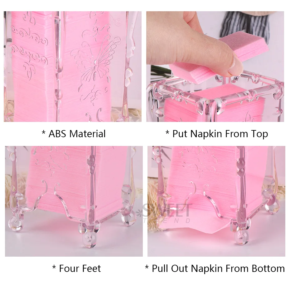 Nail Storage Box Clear Pink Butterfly Acrylic Nail Wipes Cotton Pad Container Makeup Manicure Organizer Holder Nail Too Supplies