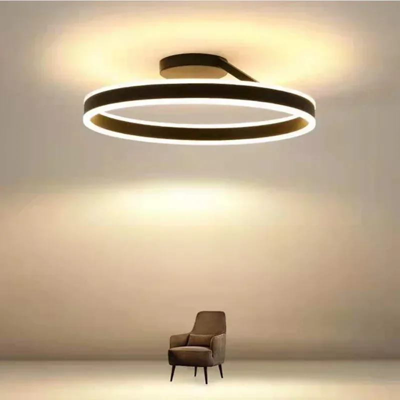 

Modern Ring LED Ceiling Chandelier Dimmable Black White for Bedroom Table Dining Living Room Minimalist Pendant Lamps Lighting