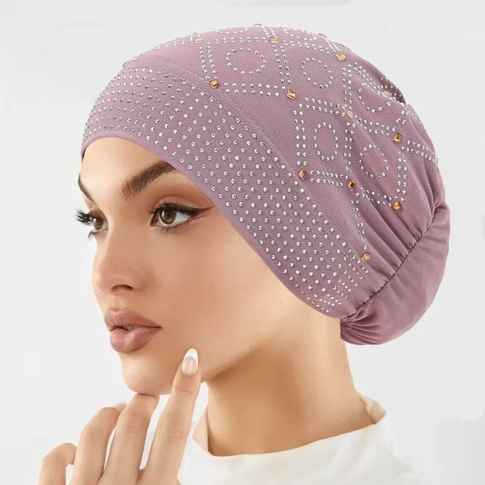 

Mesh Turban Rhinestone Turban Hat Mesh Elastic Fishtail Cap Pre-tied Scalloped Edge Headwrap Cap Religious Prayer