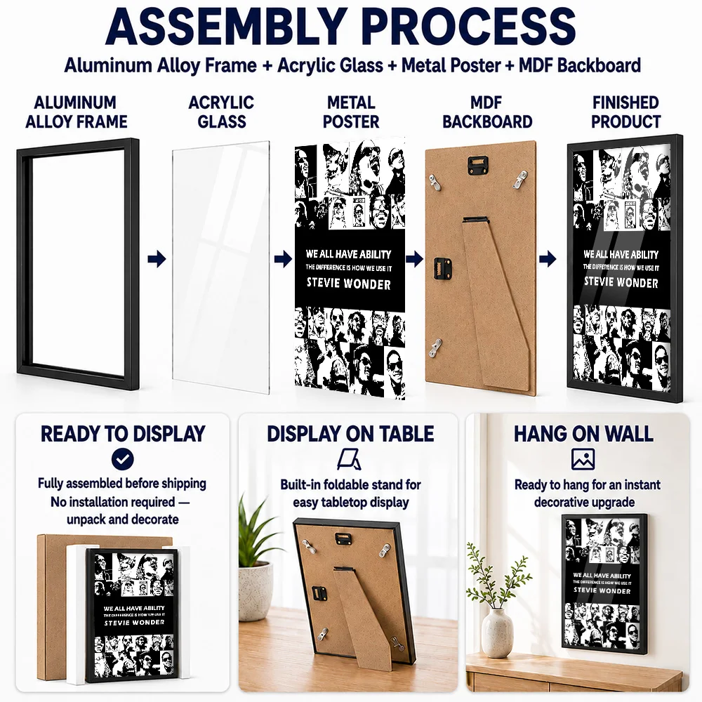 Stevie Wonder Metal Poster With Aluminum Alloy Frame Personalized Photo Soul Vocalist Style Wall Art For Music Room Fan Gift