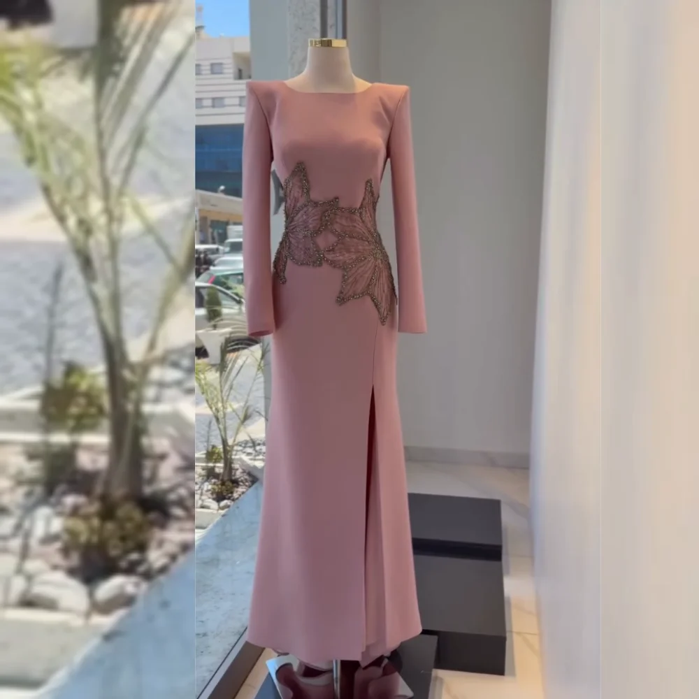 Customized Jersey Sequined Pattern O-Neck Trumpet Midi Dresses Women Luxury Evening Bespoke Occasion Classic Exquisite Formal