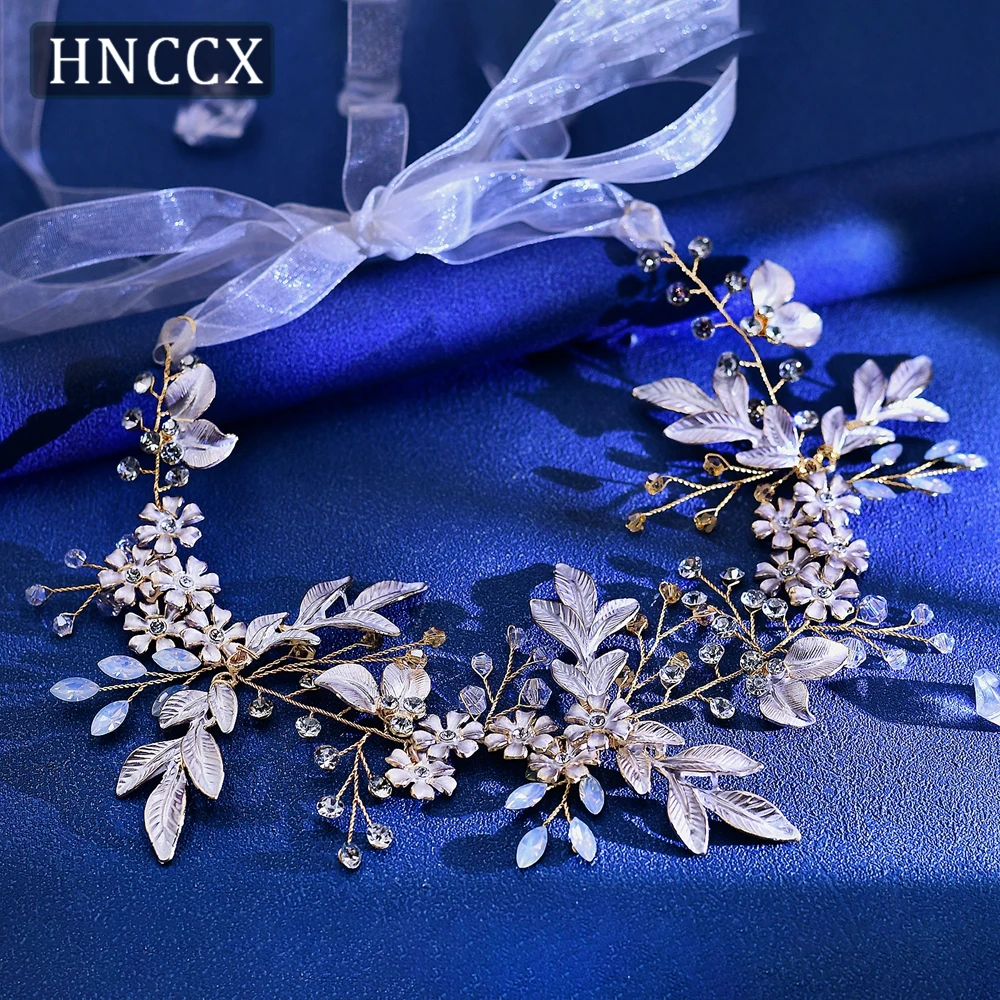 HNCCX Alloy Leaf Bride Hair Band Golden Color Wedding Hair Accessories Wreath Crystal Daily Travel Women Headpieces CP278