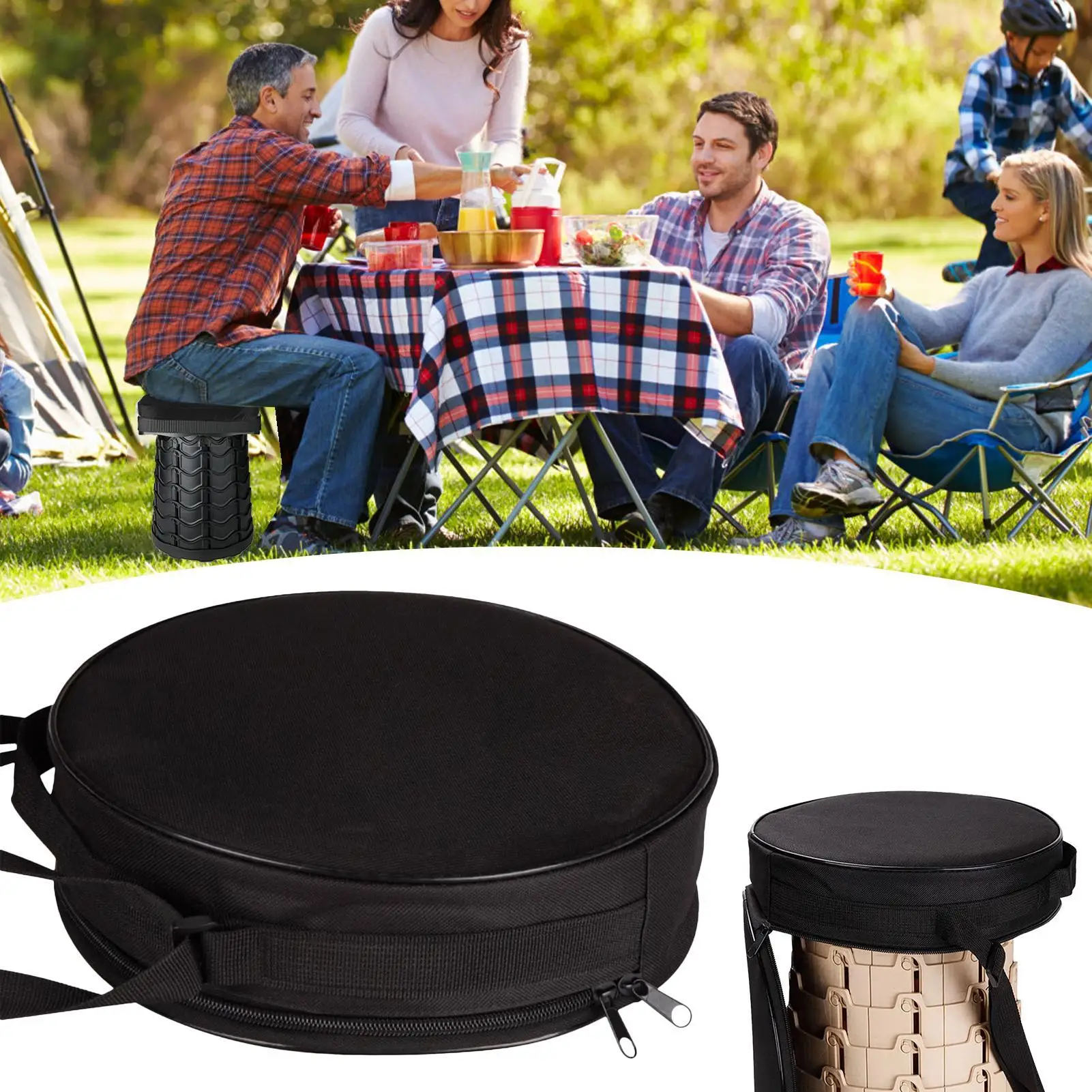 Carry Case for Folding Stool Round Pouch with Shoulder Strap Foldable Stool Bag with Zipper for Sketching Camping Picnic view 2