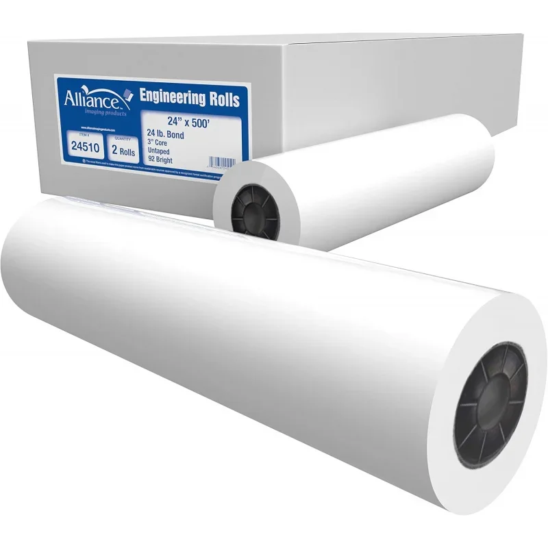 Wide Format Paper 24 x 500' Rolls Engineering (24lb | 2 Rolls, 24 In x 500 Ft | 3 Core)