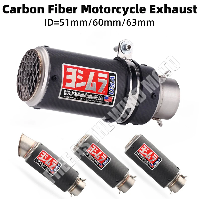 

51mm 60mm 63mm Carbon Fiber Yoshimura Motorcycle Exhaust Muffler Escape for Honda Kawasaki Yamaha Suzuki Exhaust Modified Parts