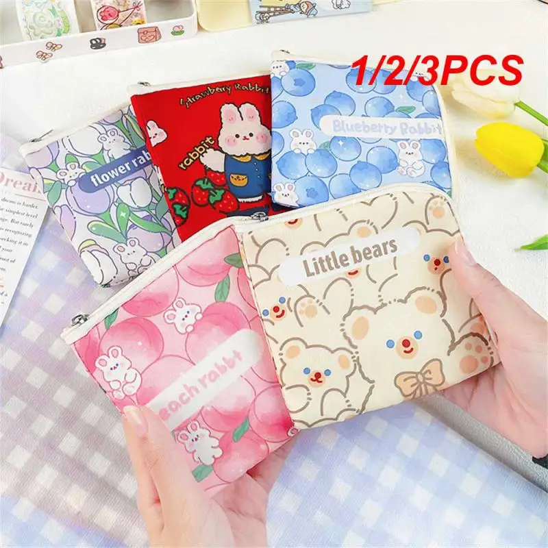 1/2/3PCS Sanitary Pad Pouch Portable Small Storage Bag Tampon Organiser Bag Zipper Convenient Mini Bag Large Opening Cartoon