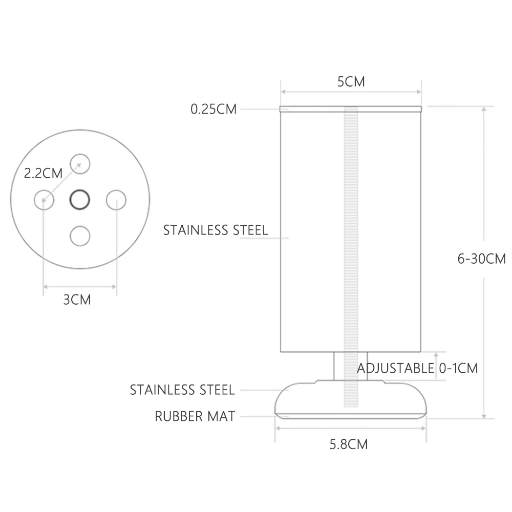 1Pcs Adjustable Furniture Legs Black Metal for Coffee Table Feet Bathroom Cabinet Bed Sofa Replacement Legs Height 6-30cm