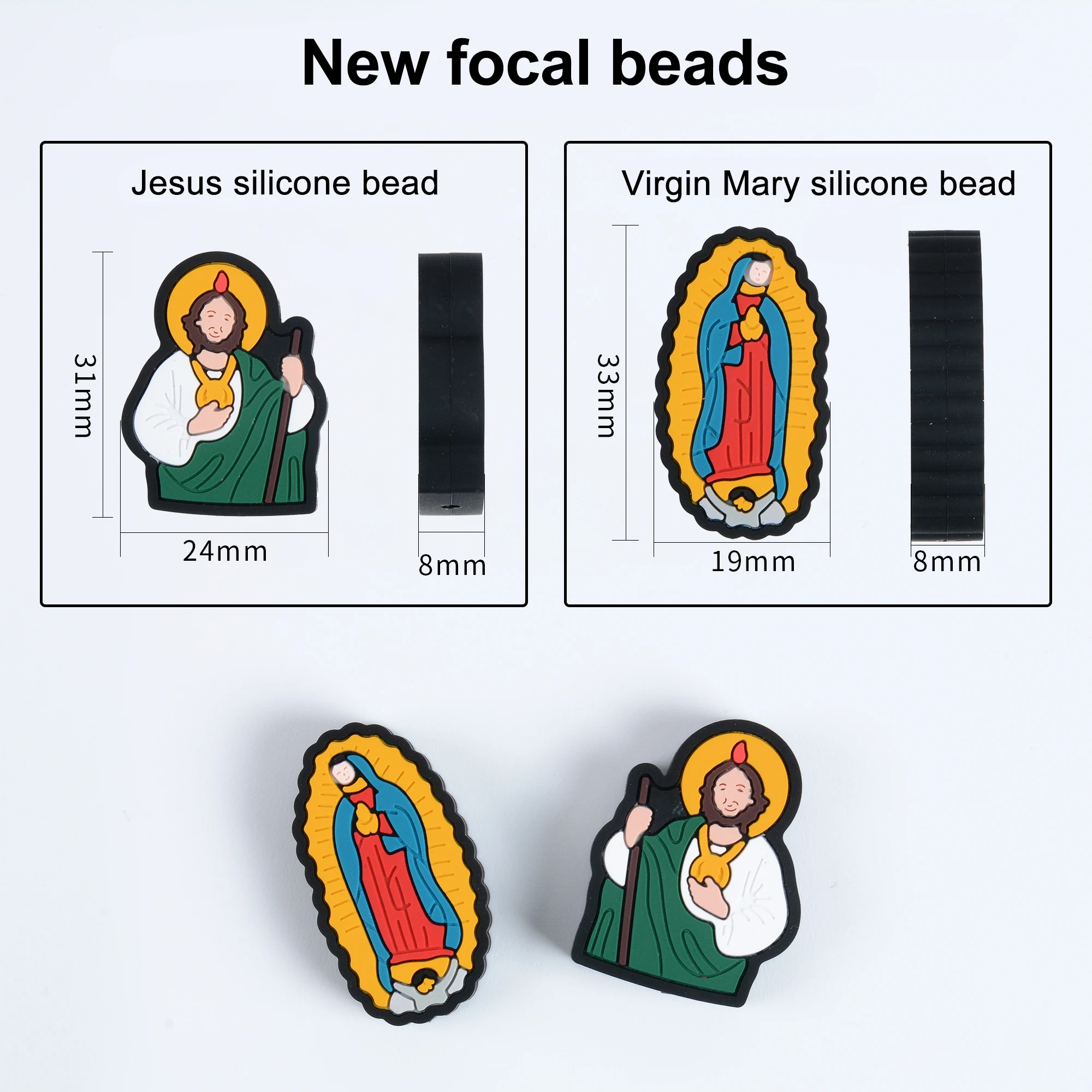 Chenkai 10PCS Virgin Mary Focal Beads For Pen Beadable Pen Silicone Charms Character Beads For Pen Making Baby Pacifier Chains