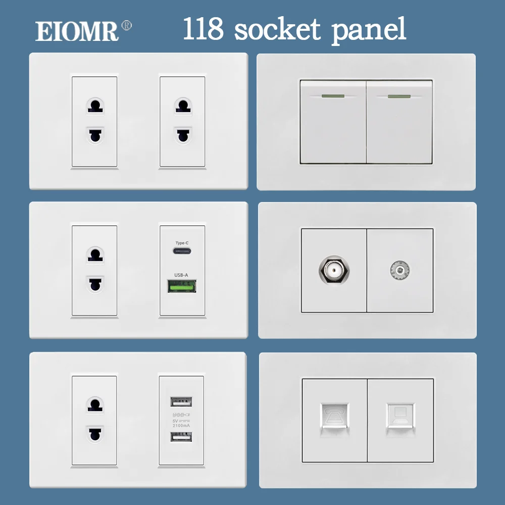 EIOMR 2 Holes American Standard Socket 118*72mm 1/2/3 Gang Wall Electrical Outlets 15A 110V-250V Wall Light Switch Decor Outlets