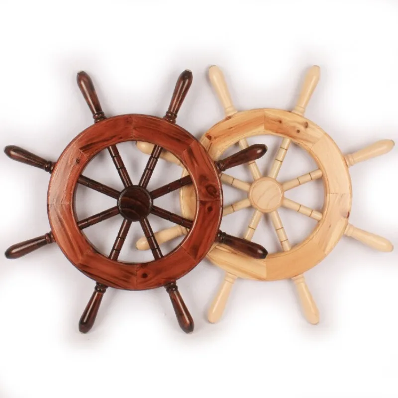 Wooden Ship Wheel Wall Hanging, Mediterranean Rustic Rudder Decor, Feng Shui Nautical Ornament for Home Office, Yacht, Bar