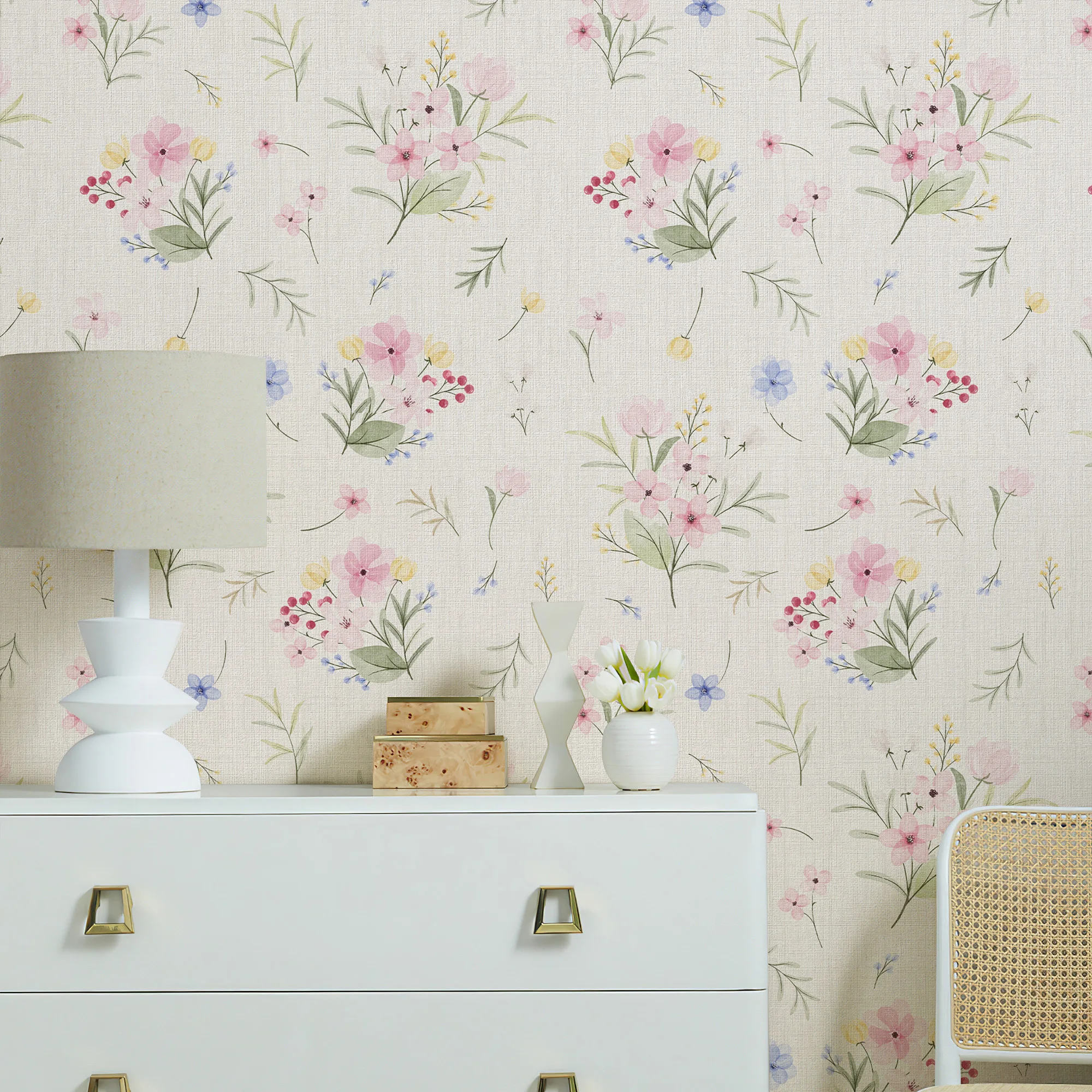 Flower Self-adhesive Waterproof PVC Wallpaper  Peel And Stick Girls Bedroom Furniture Cabinet Sticker
