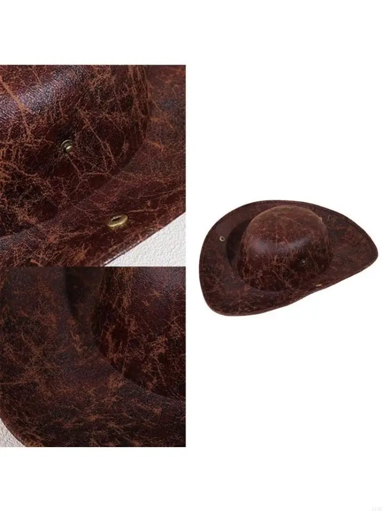 PU Leather Pirate Hat Colonial Tricorn Hat Steampunk Pirate Hat for Party 