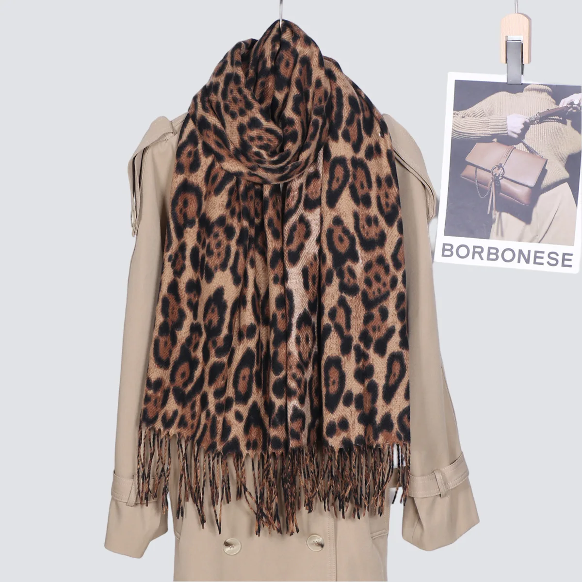 Leopard Print Women Scarf Winter Warm Imitation Cashmere Shawl Wrap Tassel Large Size 70*200cm Soft Scarves Ladies Daily Wear