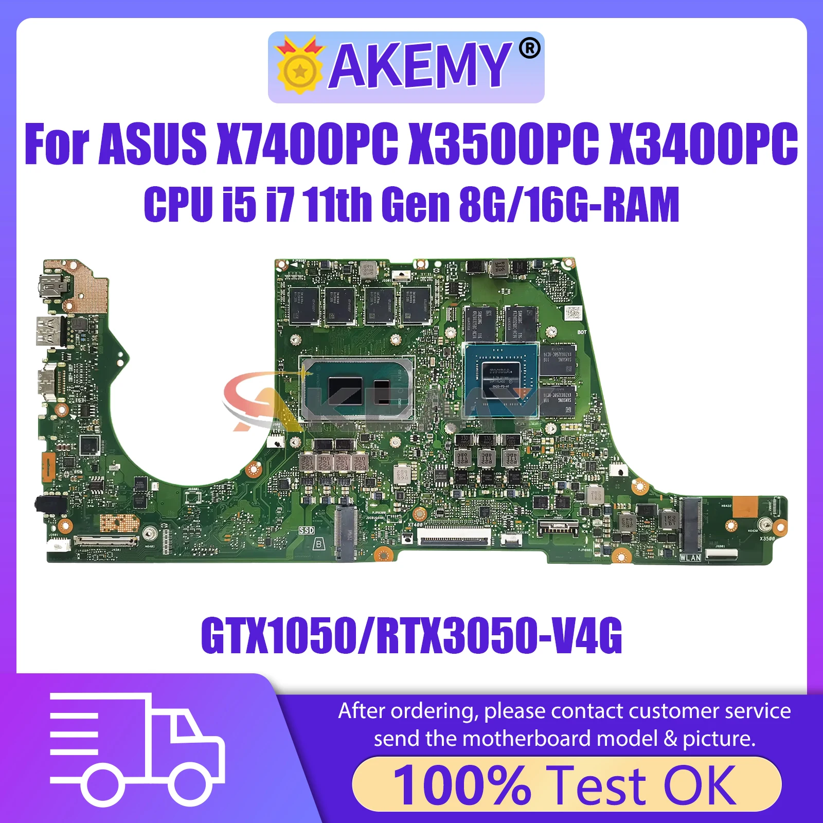 AKEMY X7400PC Mainboard For ASUS X3500PC X3400PC X7400P X3500PA X3500PH X3400PA X3400PH Laptop Motherboard CPU I5 I7 11th 8G/16G