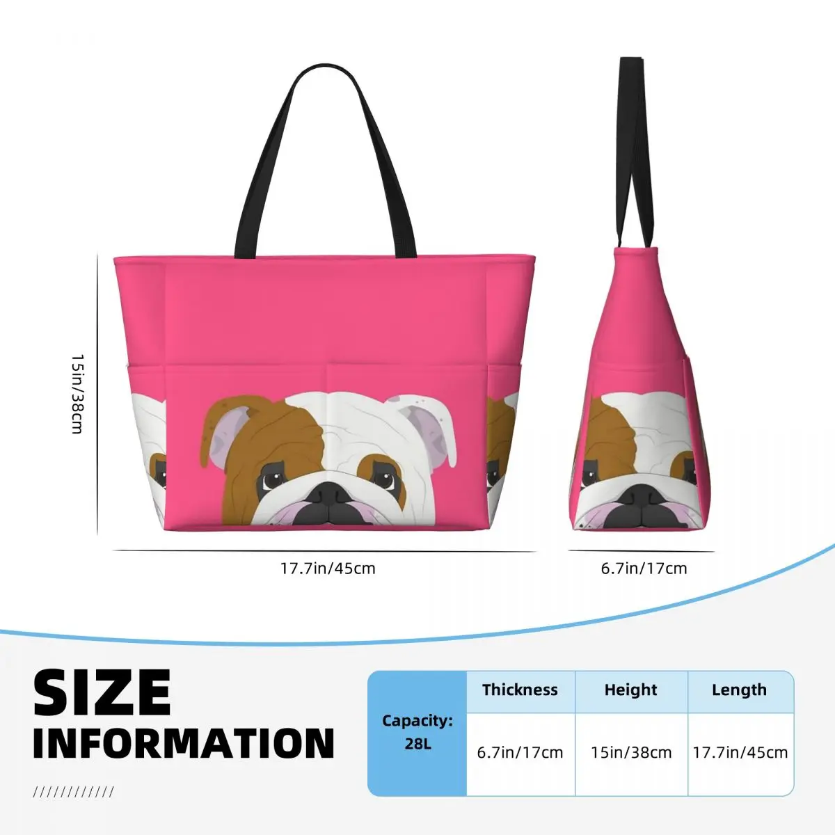 Bulldog inglese Cute Dog Portrait Beach Travel Bag, Tote Bag regali per lo Shopping personalizzabili regalo di compleanno modello Multi-stile