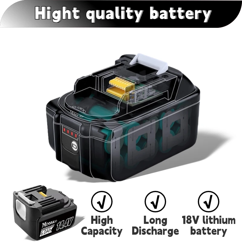 WIth LED Charger BL1430 Rechargeable Battery 14.4V 6000mAh Lithium Ion for Makita 14v Battery 6Ah BL1440 LXT200 BDF340 TD131D